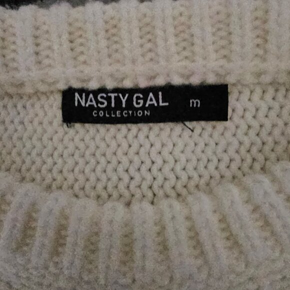 Nasty Gal Women's White Cable Knit Long Sleeve Cropped Pullover Sweater Medium - Picture 5 of 9